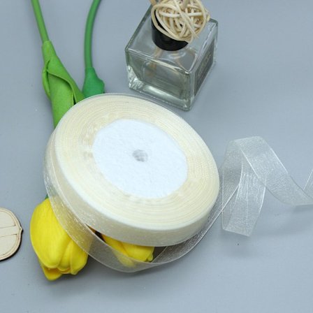 Solid Organza Bånd 1 Rull 50 Yards Håndverk Bue Fest Dekorasjon Emballasje Bånd (Beige, 1/2"(12mm))