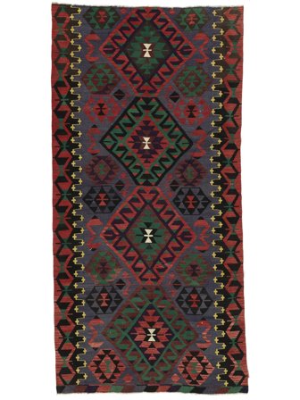 Handgewebt Kelim Vintage Türkei Teppich 164X328 Schwarz/Dunkelrot