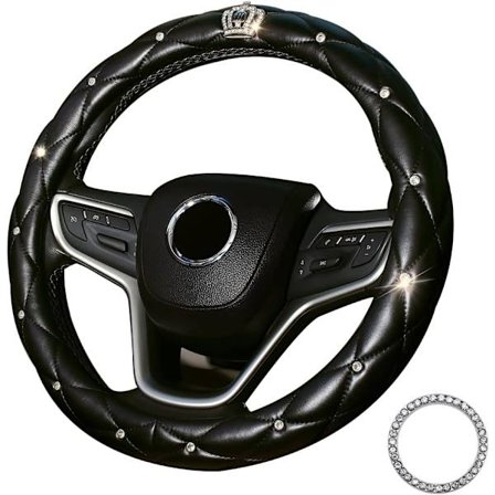 Rat til rattet med glimmer, universal ratbetræk i læder, universal 38 cm/15 tommer, ratbetræk med rhinsten, åndbart