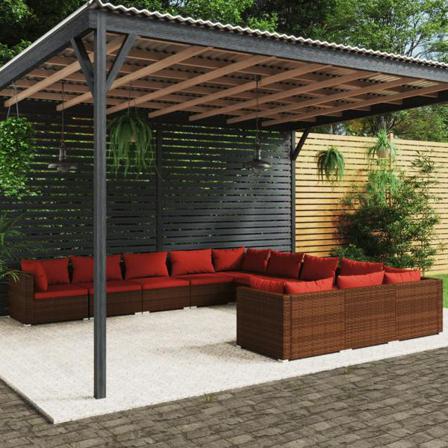 Vidaxl Loungegrupp För Trädgården Med Dynor 11delar Konstrotting Brun