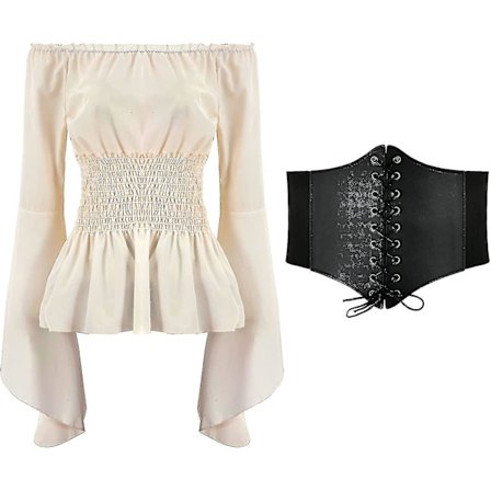 Kvinde Renæssance Bluse Toppe Korset Livrem Middelalderlig Victoriansk Off Shoulder Langærmet Skjorte Pirat Cosplay Kostumer -a