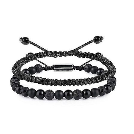 Svarte Perlearmbånd for Menn og Gutter - Kule Gaver til Bursdag, Valentinsdag, Far, Kjæreste, Ektemann, Sønn, Pappa[HK]