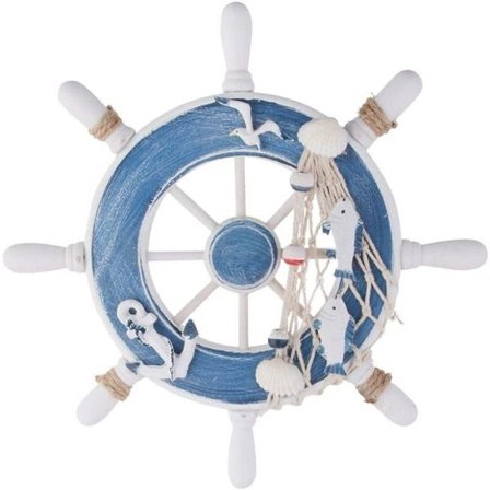 Strand Trebåt Skip Styrehjul Maritim Vedlegg Fiskegarn Veggdekor Ror KLB