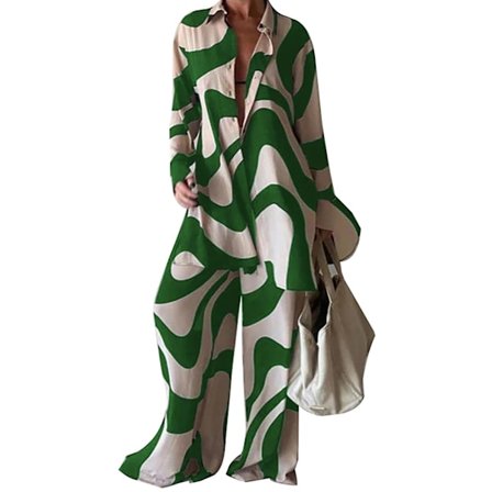 topp och byxor Långärmad skjorta och löst sittande byxor Green 2XL