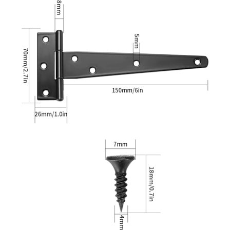 *Setti 4 T-saranaa, musta aitan oven sarana, oven saranat, ruostumaton*