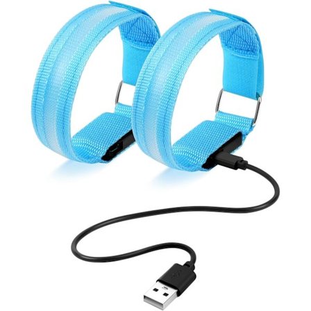 LED-armbånd, oppladbart, USB, reflekterende, LED, løping, justerbart, sikkerhetsarmbånd for armer, håndledd, løping, sykling 2 stk -