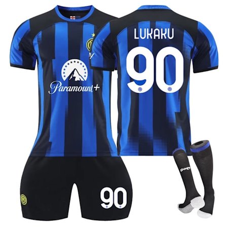 23-24 Inter Milan Hjemmetrøje nr. 90 Lukaku Trøje 10 Lautaro nr. 14 Pulisic Fodboldtrøje NO.90 LUKAKU