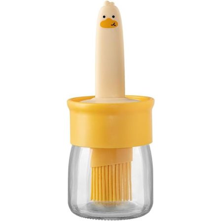 Silikoneolie Flaskesæt, Oliedispenserflaske med Børste til Køkken, Fødevaregodkendt Silikone Penselflaske Olie Flaske Børste - Gul