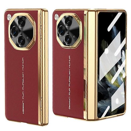 For OnePlus Open Case PU Læder+PC Elektroplettering Telefon Cover med Hærdet Glas Skærmfilm - Bla