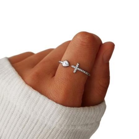 Galaxy 1. hjerteformet korsring Legering Ring Justerbare åpne ringer