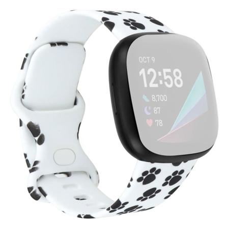 Ainutlaatuinen kuvio silikonikellonauhassa Fitbit Versa 3:lle - Söpö Tassunjälki / Koko: L White