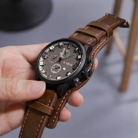 UTHAI BK94 Blått glas Herrklocka med stor watch Mode Europeisk och amerikansk trend Personlighet Student Quartz Watch Brown