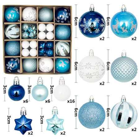 Joulupallo 44 kpl Maalattu Muotoiltu Paperilaatikko 3-6cm Sopii Joulukoristeisiin Sähköpinnoitettu Pallo Riipus Blue and White