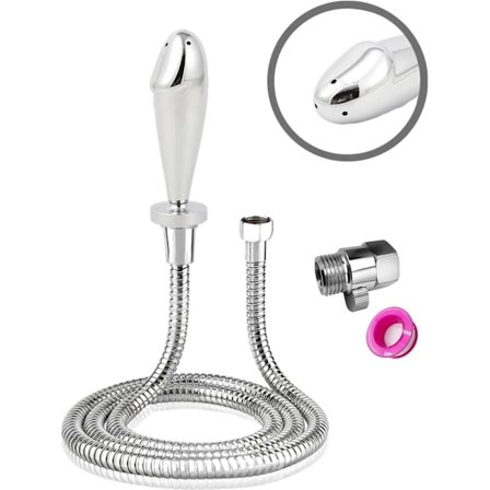 Høykvalitets helt nytt dusj-klystersett, 5-hulls dusj-klysterrensesystem, regulator og 150 cm slange sølv