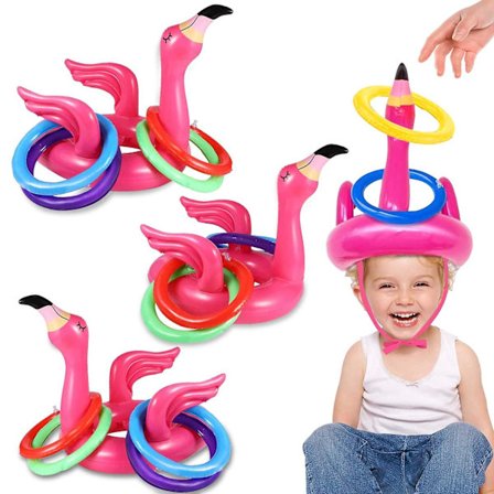 Flamingo Pool Toys Ring Game, Flamingo Luau Party Decorations Hawaii Beach Toys Party Games Party Supplies Kids Adults Family -GSL May 5.27