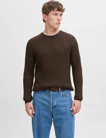 Jack & Jones Jjeemil Knit Cable Crew Neck Noos - Brown - XXL