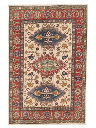 Anudada A Mano Kazak Fine Alfombra 150X229 De Lana Rojo Oscuro/Amarillo Oscuro Pequeño