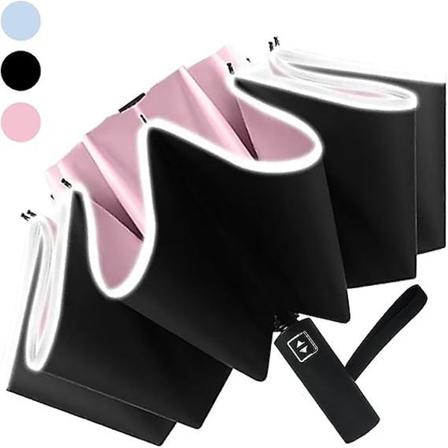 Omvendt paraply automatisk 10 ribber vindtett sammenleggbar paraply med reflekterende stripe kompakt reiseparaply for regn UV-beskyttelse (FMY)