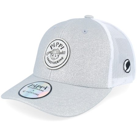 Pippi Långstrump - Grå trucker Keps - Kids Pippi B/W Logo Silver Glitter/White Trucker @ Hatstore