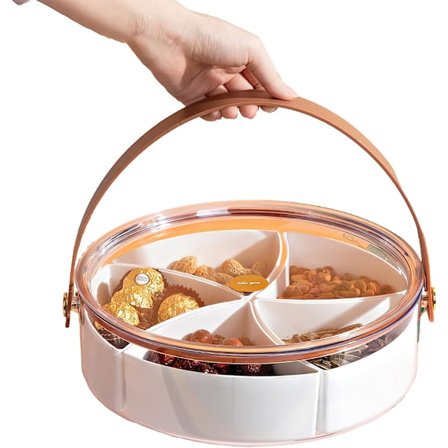 Divided serveringsbakke med låg og håndtag opbevaringsbeholder - 5 plastikrumsplader