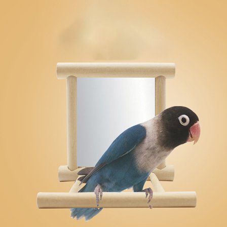 1 kpl Uusi hauska puinen lintu lelu peili jalusta alusta lelut papukaijoille