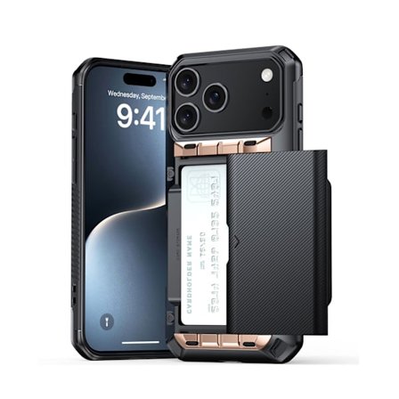 Mobilskal för Ny Telefon med Dold Randig Glidande Korthållare & Ställ, Halkskyddande Stötsäkert Skal (17/17 Air/17 Pro/17 Pro Max)