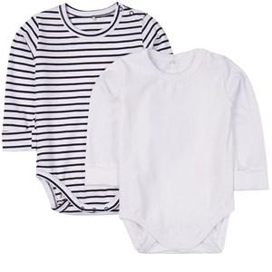 A Happy Brand 2-Pack Navy Stripe/ White Baby Bodies 74/80 cm - All in ones - 74/80 cm - White