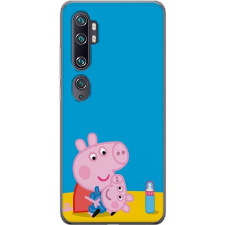 Yhteensopiva Puhelinkuori Xiaomi Mi Note 10 Peppa Pig haltijan teema kruunulla ja taikasauvalla vaaleanpunaisella taustalla, söpö lasten kuvitus Gre