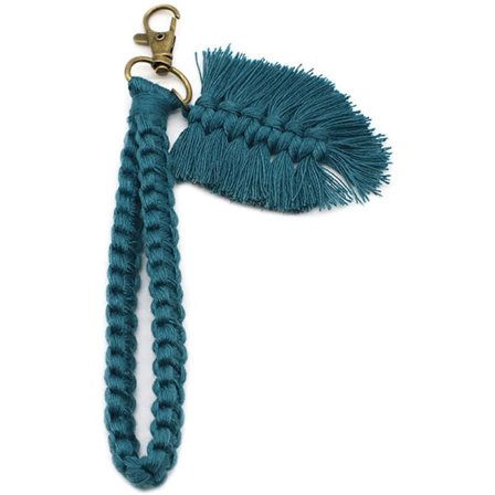 Makramé nyckelring Boho vävd nyckelring med tofsar för bilnyckel plånbok hänge plånbok charm unik gåva, marinblå
