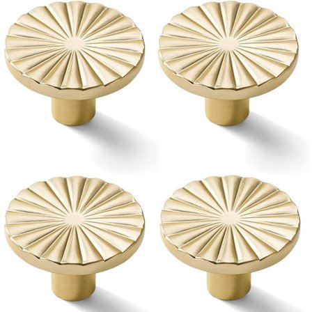 Fire børstede guldfarvede skabsknopper - 37×37×22mm - flade messing skuffehåndtag