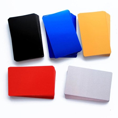 100 stk Blanke Metal Visitkort i Aluminium Legering, Blanke, 0,2 mm Tykke, Blandede Farver