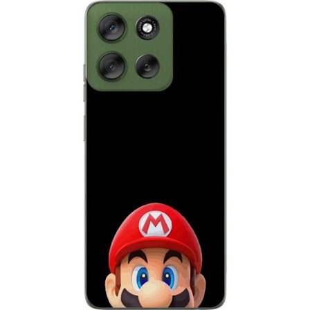 Kompatibel Mobilcover til Motorola Motorola Moto G56 Mario portræt med ikonisk rød kasket mod sort baggrund minimalistisk gaming motiv perfekt til N