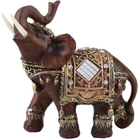 Elefant Statue Skulptur Lykke Rigdom Feng Shui Træ Korn 3D Figur Hjem Desktop Dekoration Gave L
