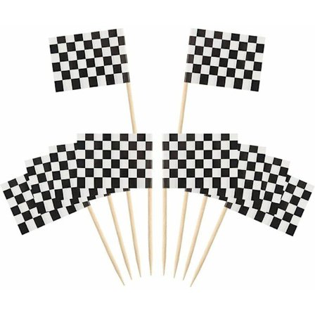 100 st rutiga racingflaggor för tårtdekoration