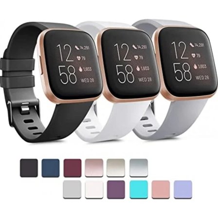 3-PACK Pehmeät silikonihihnat Fitbit Versa 2/Fitbit Versa/Fitbit Versa Lite -kelloille Klassiset säädettävät urheilurannekkeet naisille ja miehille 