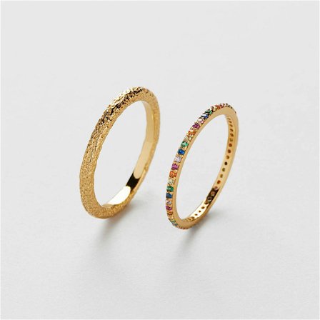 Rainbow Stacking Ringar - 18K Guldpläterat Sterling Silver - Safira