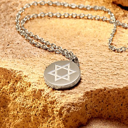 Unity | Silver-tone Stainless Steel Star of David Circle Necklace for Men - Steel necklaces