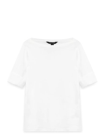 Lauren Ralph Lauren Stretch Cotton Boatneck Tee - White - XXS