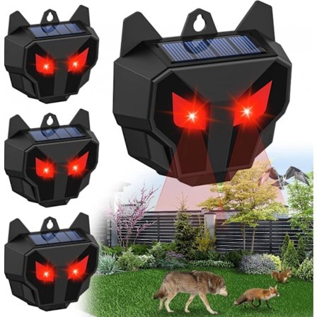 4 stk Solar Dyreafskrækkere, Rødt Lys Hjorteforskrækker, Vandtæt Vild Nat, Egnet til Rovdyr, Hønsehus, Katte, Skunks, Ulve, Hjorte 1 stk