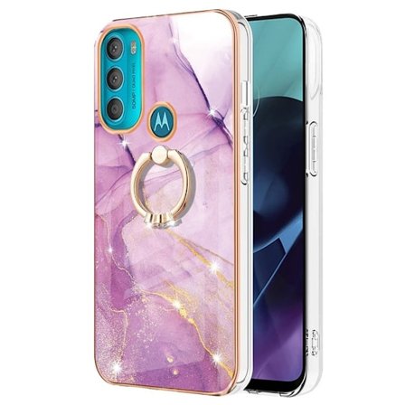 Marble Mønstret Cover med Ring Holder til Motorola Moto G71 5G - Lyserød Marmor Haze