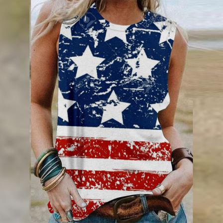 Kvinnor Flag Print Tank Ärmlös Blus