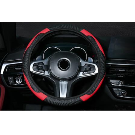 38cm Ratstyrebetræk i PU-læder, Skridsikker, Universal Elastisk, Komfortabel Glat til Bil Sort Rød