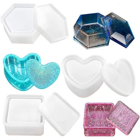 Box Resin Molds, Jewelry Box Molds med Hjärta Silikon Resin Mol