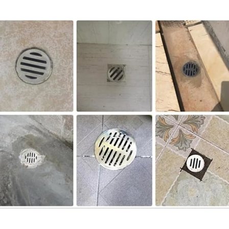 Rundt gulvsluk i rustfritt stål, rist, filter mot tilstopping, balkong, husholdningsverktøy for gårdsplass, taksluk