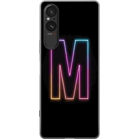 Yhteensopiva Puhelinkuori Sony Sony Xperia 5 V Neonkirjain M värinvaihtuva valotehoste mustaa taustaa vasten, moderni minimalistinen typografia vahva