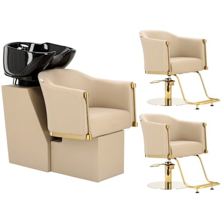 Lincoln set frisörsalong tvättställ och 2 hydrauliska roterande frisörstolar med fotstöd rörlig skål armatur kran duschhandtag