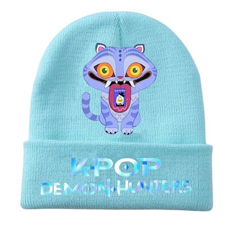 KPOP DEMON HUNTER strikket hue med krøllet uldtryk, trykt beanie udendørs kold hue voksen Blå-1[GKS] Blue-1 One size