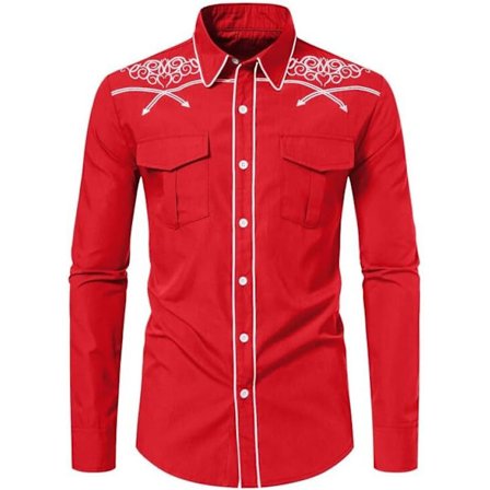 Broderet cowboy skjorte til mænd, slim fit, langærmet vestlig skjorte med knapper, afslappet top