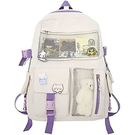 Kawaii Ryggsäck Med Söta Nål Tillbehör Plysch Hänge Kawaii Skolryggsäck Söt Estetisk Ryggsäck