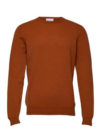Man O-Neck Plain Neulepaita Pyöreä Kaula-aukko Oranssi Davida Cashmere